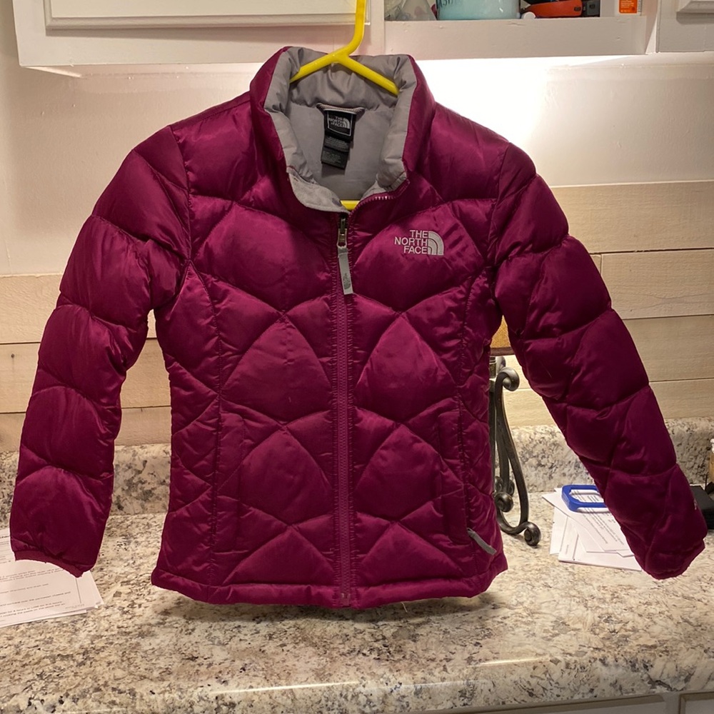 Girls The North Face puffer bubble jacket M 10/12 maroon grey